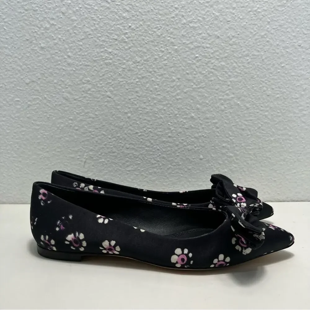 Tory‎ Burch Rosalind Black Floral Print Satin Ballet Flats size 5 slip on work